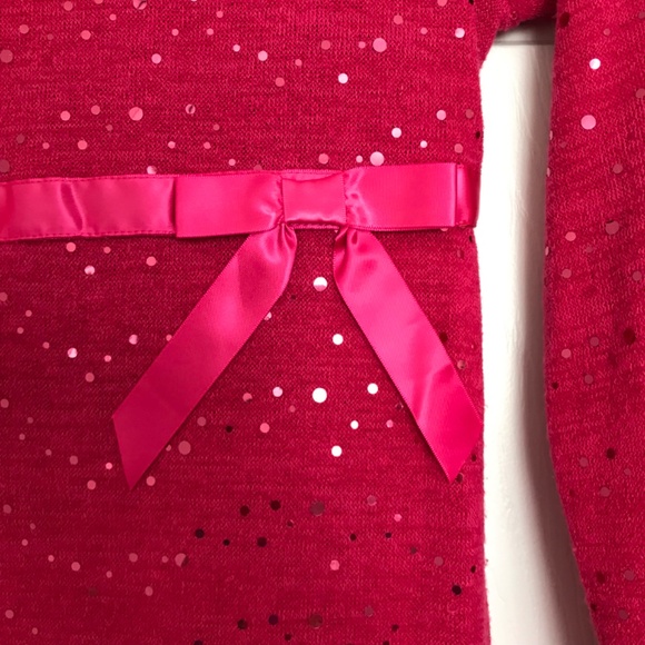 Bloome de jeune fille Pink Sequin Long Sleeve Cowl Neck Dress Offset Bow - Picture 2 of 8